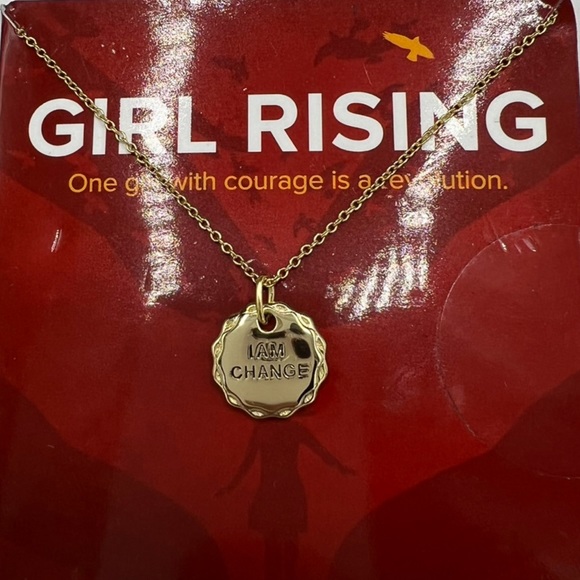 GIRL RISING Gold Over Sterling Silver “I AM CHANGE” Necklace - Picture 5 of 6